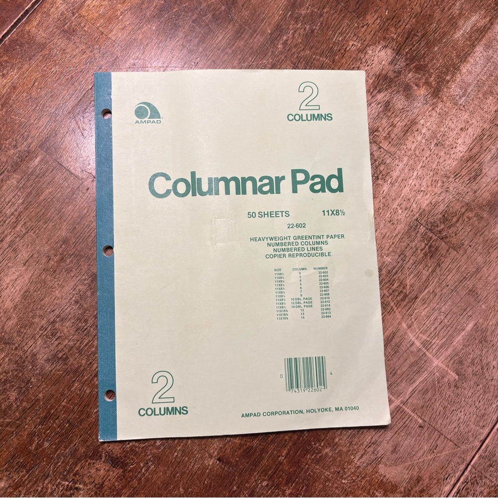 Vintage Ampad Columnar Pad 2 Column Ledger Notebook 11x8.5 Green Paper NOS